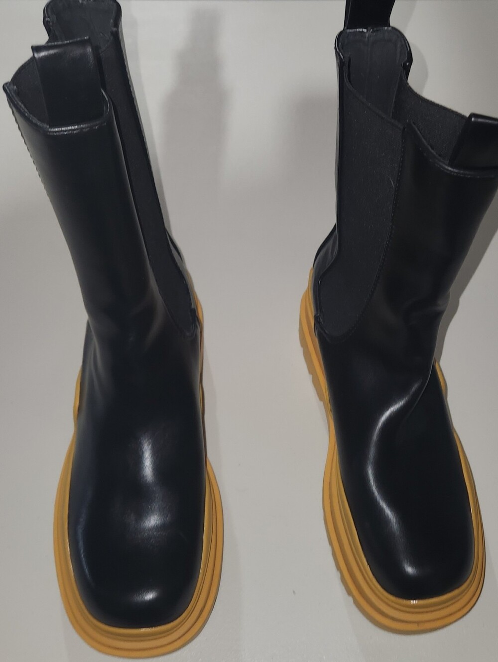 Ego Black Chelsea Boots Yellow Rubber Sole Size UK8/US9.5-10